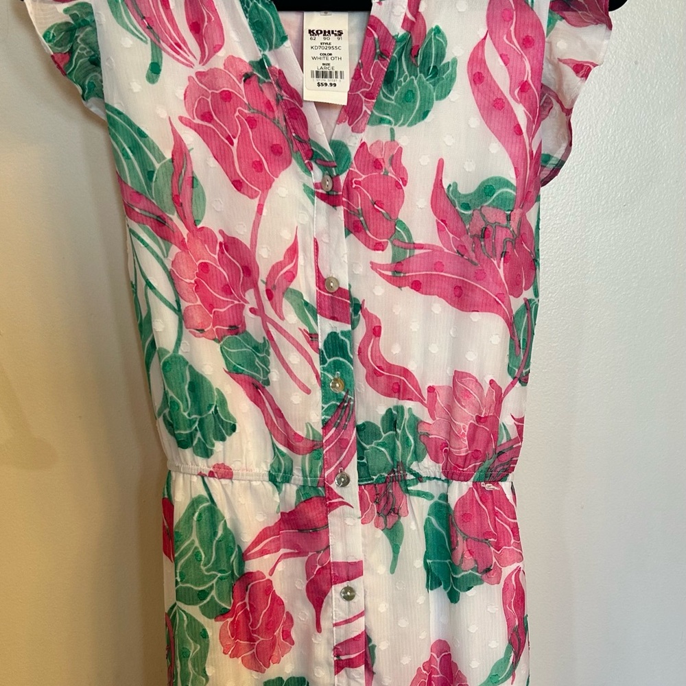 Draper James White Dress with Pink & Green Floral Print